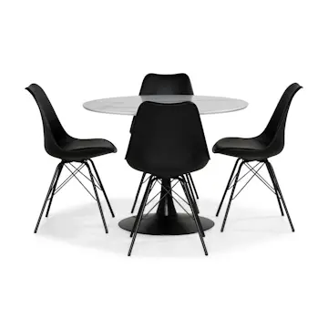 Matgrupp Basic Home Caitly Runt Matbord 100 Svart Bas cm med 4 Shell Matstol