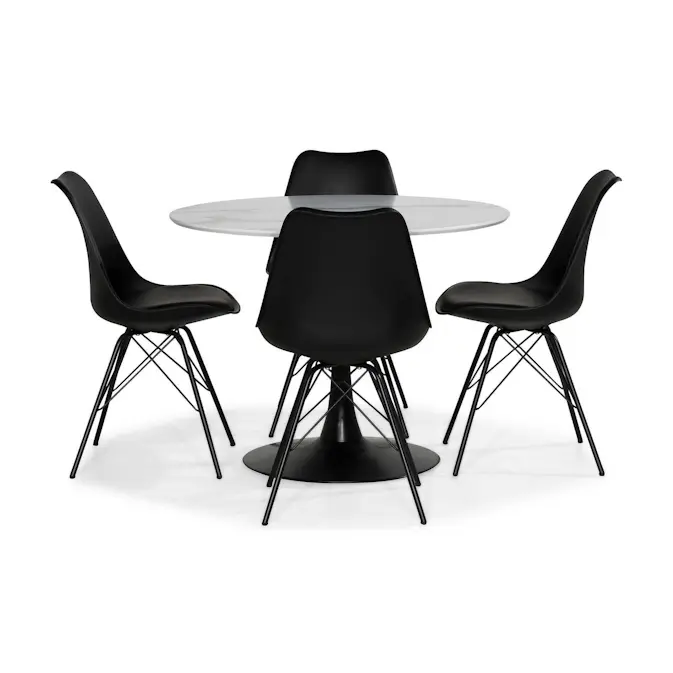 Matgrupp Basic Home Caitly Runt Matbord 100 Svart Bas cm med 4 Shell Matstol