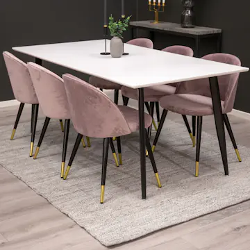 Matgrupp Venture Home Pobbie med 6 Valentina Stolar Sammet Svart/Mässing