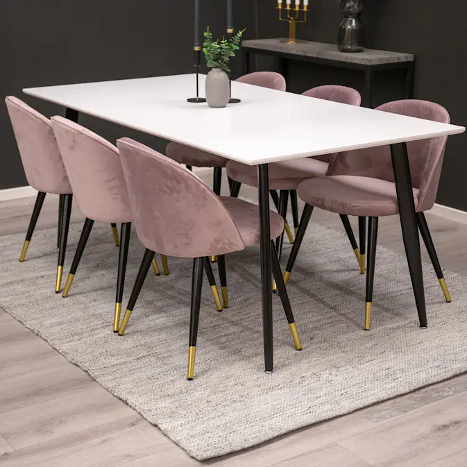 Matgrupp Venture Home Pobbie med 6 Valentina Stolar Sammet Svart/Mässing