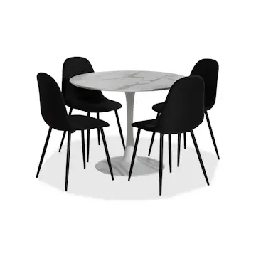 Matgrupp Basic Home Caitly Runt Matbord 100 cm Vit Bas med 4 Nibe Matstol