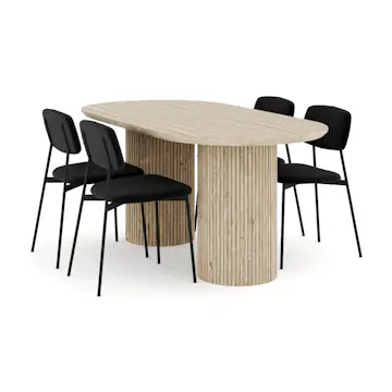 Matgrupp Andrarum Uppveda Ovalt Travertin Matbord 180 cm med 4Lowe Matstol