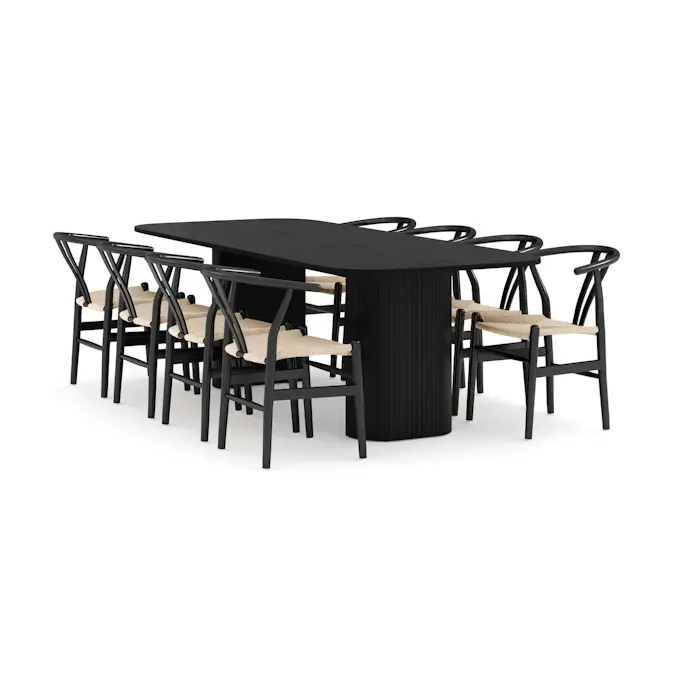 Matgrupp Bark Kopparbo Rektangulärt Matbord 240 cm med 8 Dastoori Matstol