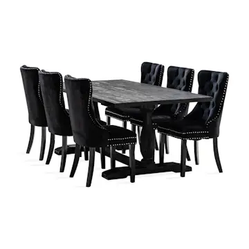 Matgrupp Bloomington Dijon Rektangulärt Matbord 200 cmmed 6 Bergviken Matstol Sammet