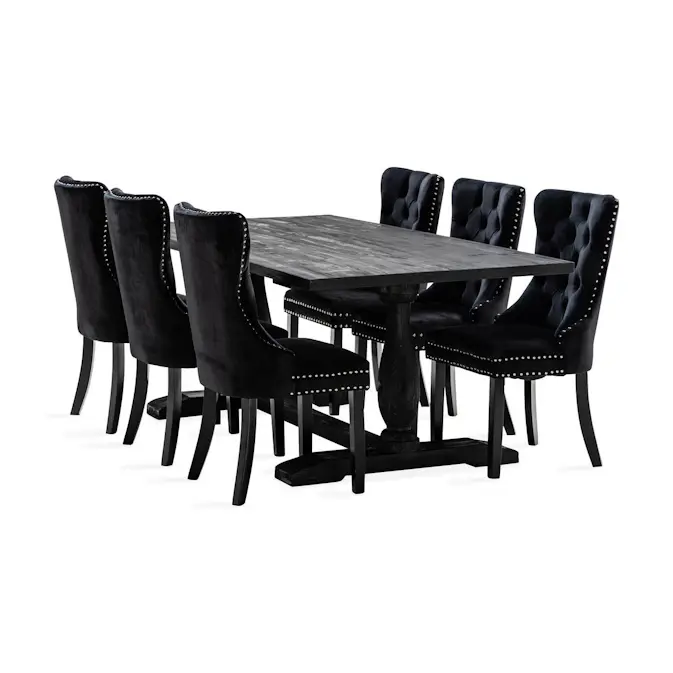 Matgrupp Bloomington Dijon Rektangulärt Matbord 200 cmmed 6 Bergviken Matstol Sammet