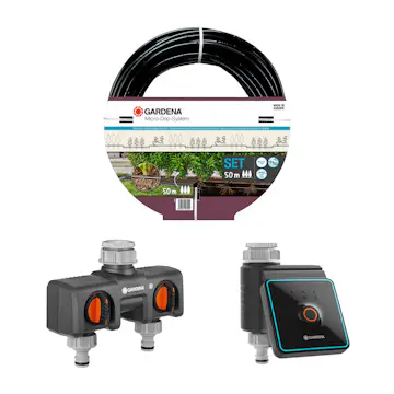 Droppslang Gardena 50 m Premiumpaket För Buskar & Häckar med Vattenfördelare & Bevattningsdator