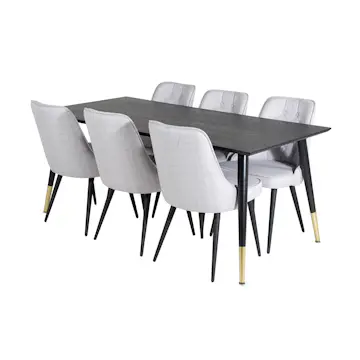 Matgrupp Venture Home Dipp med 6 Velvet Deluxe Stolar