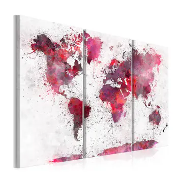 Tavla Arkiio World Map Red Watercolors 3 delar