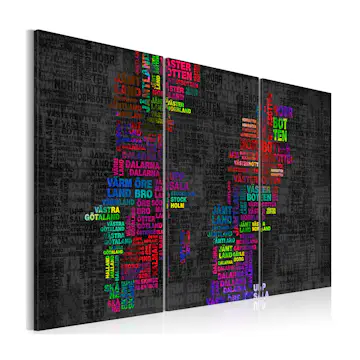 Tavla Arkiio Karta Över Sverige Färgade Namn Städer Triptych