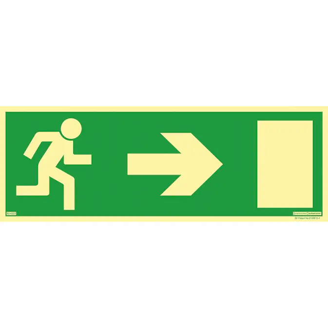 Skylt Systemtext Utrymning Pil Höger Aluminium Supernova