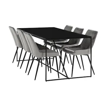 Matgrupp Basic Home Indy Rektangulärt Matbord 180 cm med 6 Hennebyn Matstol