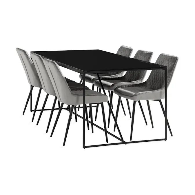 Matgrupp Basic Home Indy Rektangulärt Matbord 180 cm med 6 Hennebyn Matstol