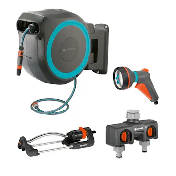 Bevattningspaket Gardena Slangbox L 25 m Turkos Med Vattenspridare & Sprinklerpistol