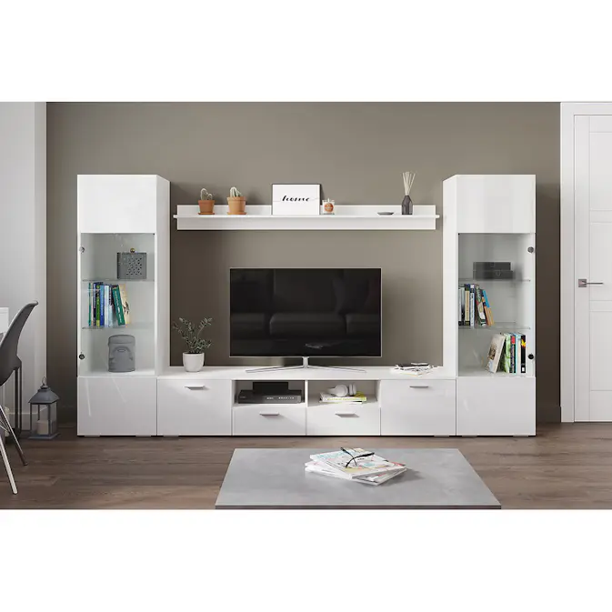 TV-Möbelset In Living Mellon Vit TV-Bänk & Hyllor 260cm