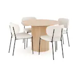 Matgrupp Bark Kopparbo Runt Matbord 106-156 cm Förlängningsbartt med 4 Gemmiano Matstol