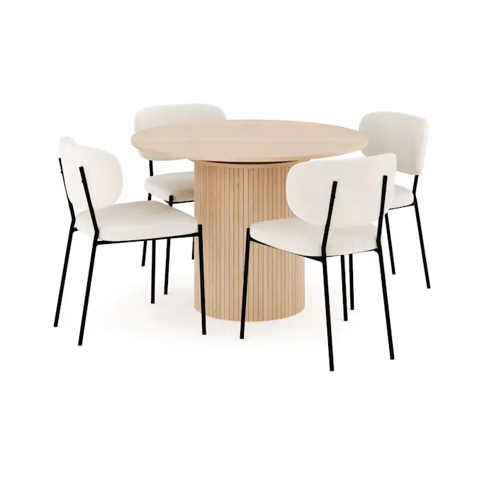 Matgrupp Bark Kopparbo Runt Matbord 106-156 cm Förlängningsbartt med 4 Gemmiano Matstol