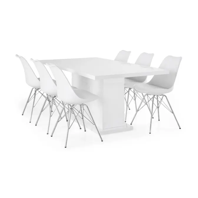 Matgrupp Concept 55 Ratliff Rektangulärt Matbord 180-220 cm Förlängningsbart med 6 Shell Matstol