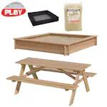 Sandlåda Nordic Play 150 X 150 cm Inkl Nät, 200 kg Sand och Picknickbord