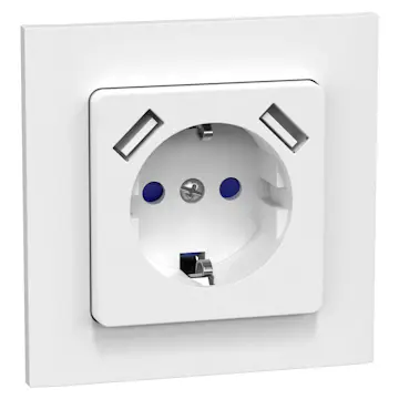 Vägguttag Gelia 1-vägs + 2USB Infälld Jordat