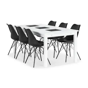 Matgrupp Basic Home Jasmin Rektangulärt Matbord 180-270 cm Förlängningsbart med 6 Shell Matstol
