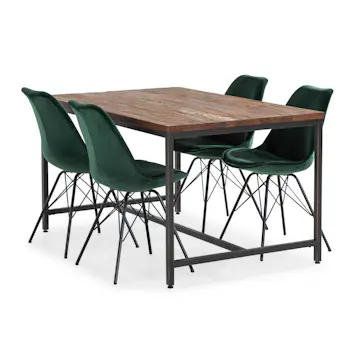 Matgrupp Bloomington Wilmer Rektangulärt Matbord 140 cm med 4 Shell Matstol Sammet