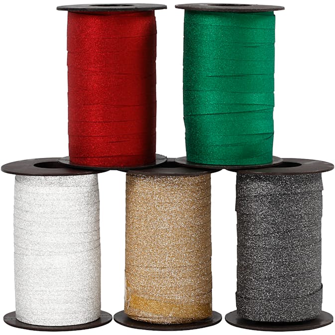 Presentsnören Creativ Company 10 mm Glitter Mixade Färger 5x100 m/1 Förp