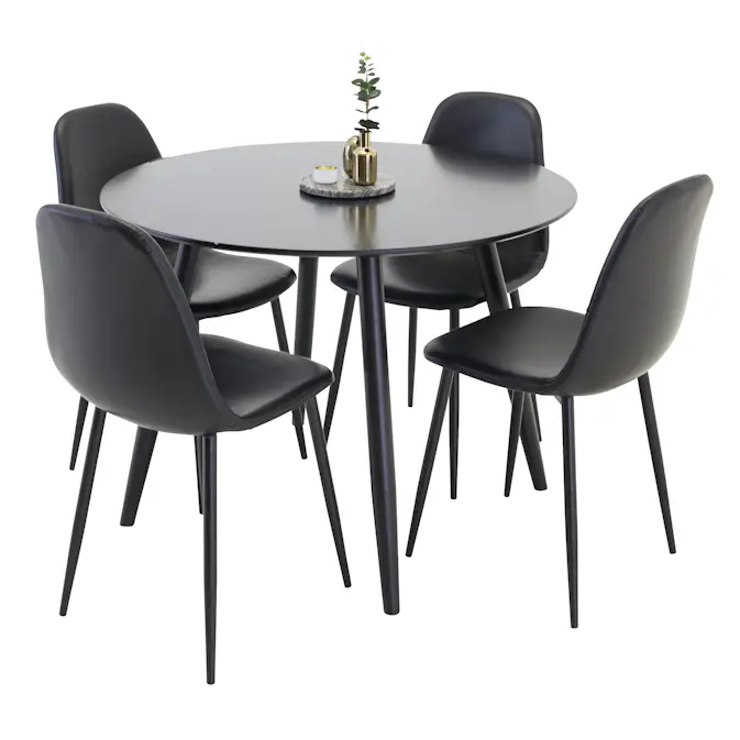 Matgrupp Venture Home Plake med 4 Pobbie Stolar Konstläder Svart