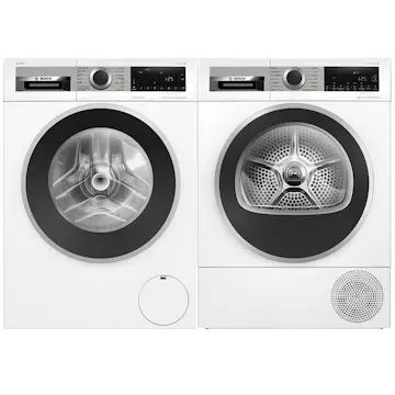 Tvättmaskin och Torktumlare Bosch WGG244FTSN + WQG245DBSN Serie 6 Vit