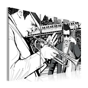 Tavla Arkiio Jazzkonsert På Bakgrunden Av New York Skyskrapor