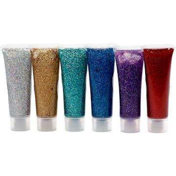 Ansiktsfärg Creativ Company Eulenspiegel Glittergel Mixade Färger 6x18 ml/1 Förp