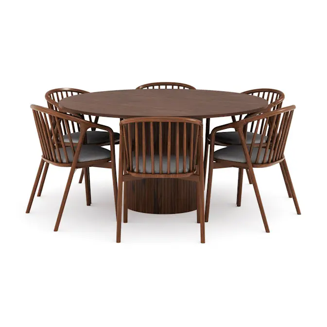 Matgrupp Bark Kopparbo Runt Matbord 150 cm med 6 Noira Matstol