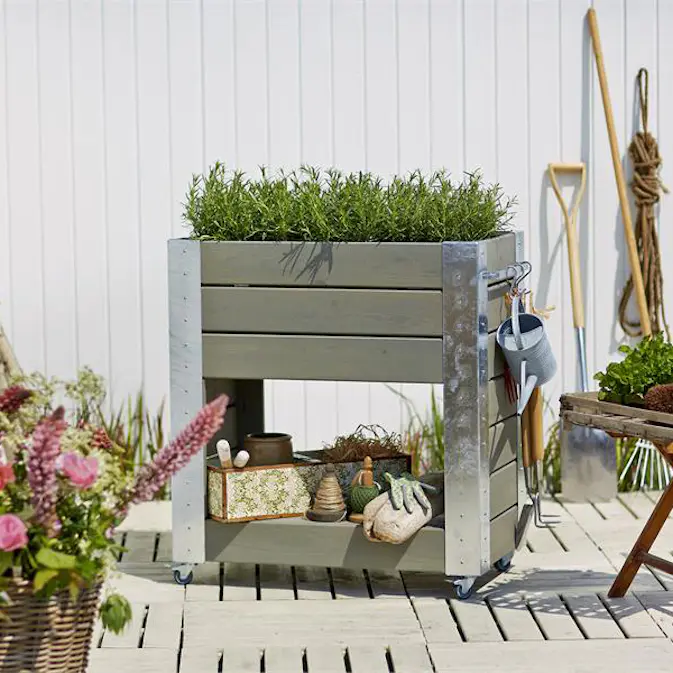 Blomlåda PLUS Cubic med Hylla Gråbrun 87x50x95 cm