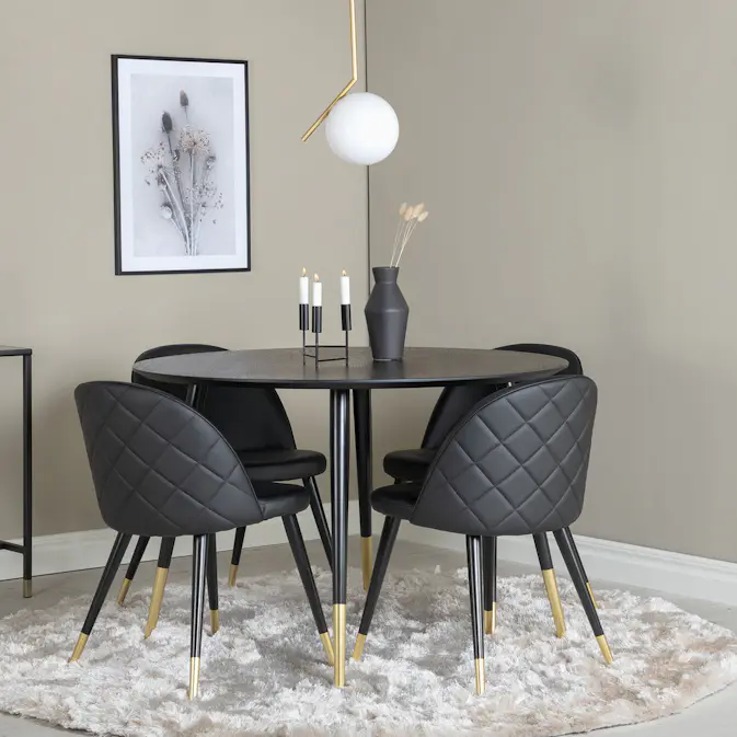 Matgrupp Venture Home Dipp med 4 Velvet stolar Skinn