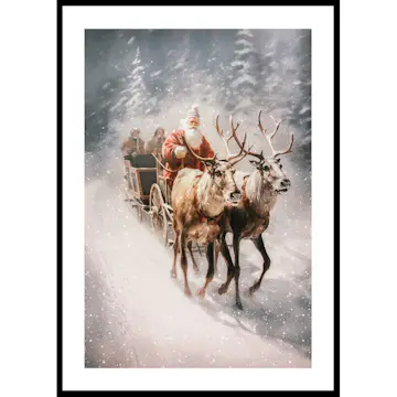 Poster Gallerix Santa Claus Reindeer and Sleigh
