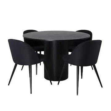 Matgrupp Venture Home Bianca Rund Svart med 4 Valentina Stolar