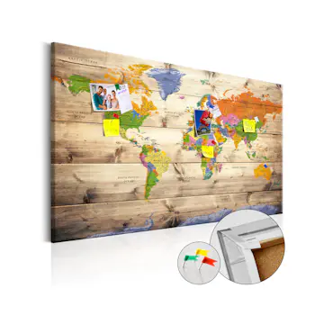 Anslagstavla Arkiio Map on wood Colourful Travels