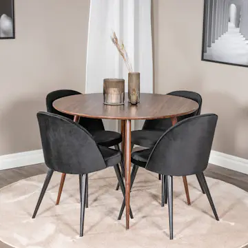 Matgrupp Venture Home Plake med 4 Valentina Stolar Sammet Runt