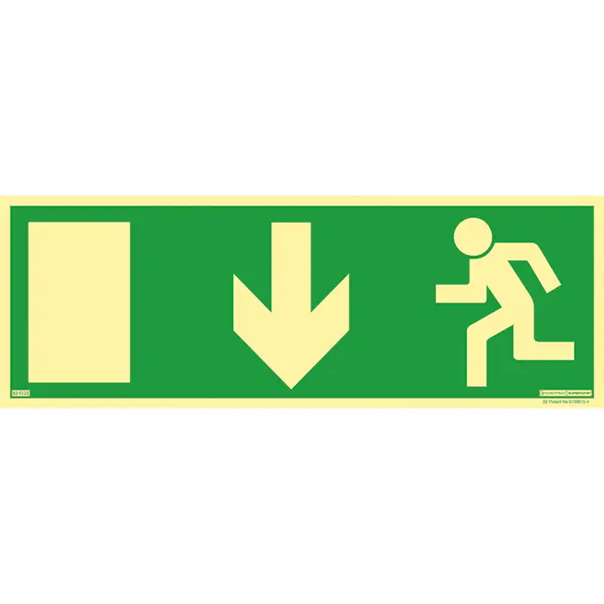 Skylt Systemtext Utrymning Pil Ner Aluminium Supernova