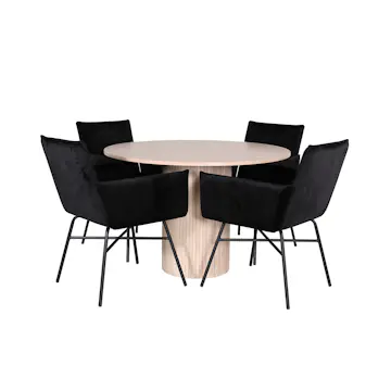 Matgrupp Venture Home med Runt Bianca Matbord och 4 Annika Matstolar