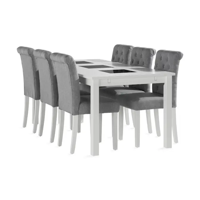 Matgrupp Basic Home Jasmin Rektangulärt Matbord 180-270 cm Förlängningsbart med 6 Stormon Matstol