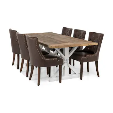 Matgrupp Bloomington Lyon Rektangulärt Matbord 200-290 cm Förlängningsbartt Vit Bas med 6 Tuva Matstol