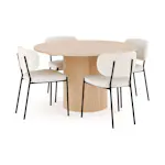 Matgrupp Bark Kopparbo Runt Matbord 130-180 cm Förlängningsbartt med 4Gemmiano Matstol