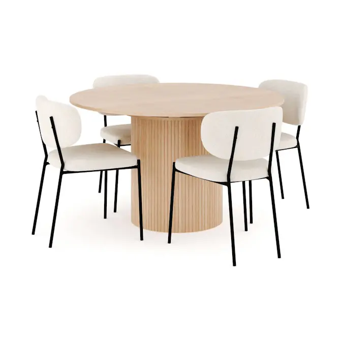 Matgrupp Bark Kopparbo Runt Matbord 130-180 cm Förlängningsbartt med 4Gemmiano Matstol