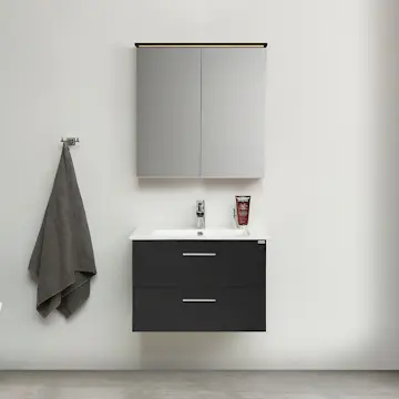 Möbelpaket 4AQUA Slim Svart Ek 80 med Lådor och Spegelskåp