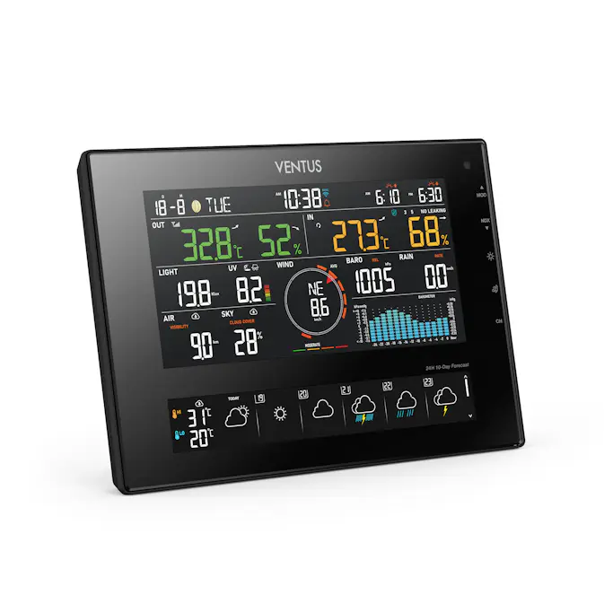Väderstation Ventus Trådlös W850 Svart Termometer med Wifi & 10 Dagars Prognos