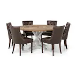 Matgrupp Manor House Lyon Runt Matbord Ø150 cm & 6 Tuva Stolar Trä/Brun Almträ