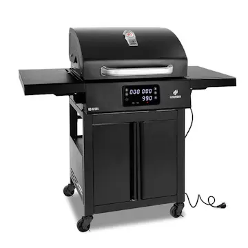 Elgrill Landmann 1192 Black 2023 med Gjutjärnsgaller med Inbyggd Termometer & Sidobord