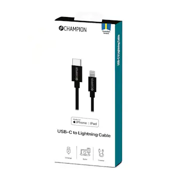 USB-C Champion till Lightning Kabel 1m Svart