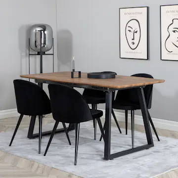 Matgrupp Venture Home Inca med 4 Velvet stolar