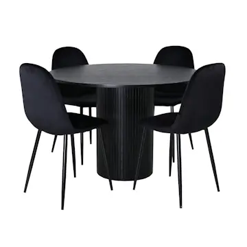 Matgrupp Venture Home Bianca Rund Svart med 4 Pobbie Stolar